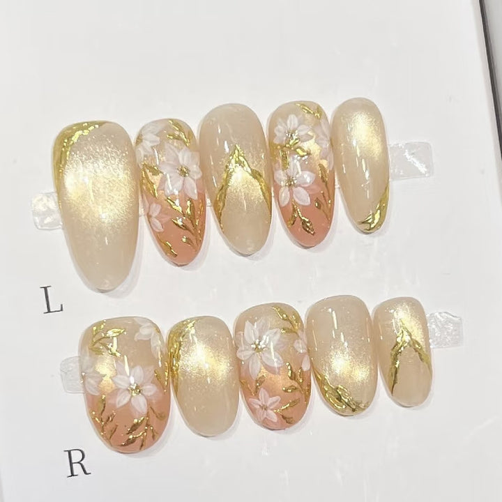 Elegant Floral Embellished Press-On Nails
