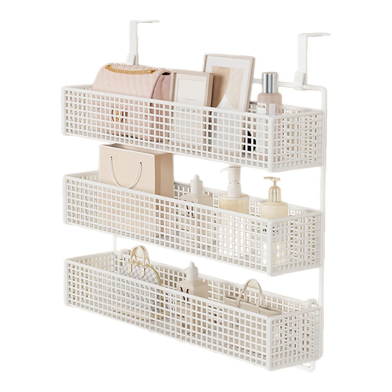 Over-Door Hanging Double-Tier Ventilated Mesh Storage Basket Organizer with Hooks