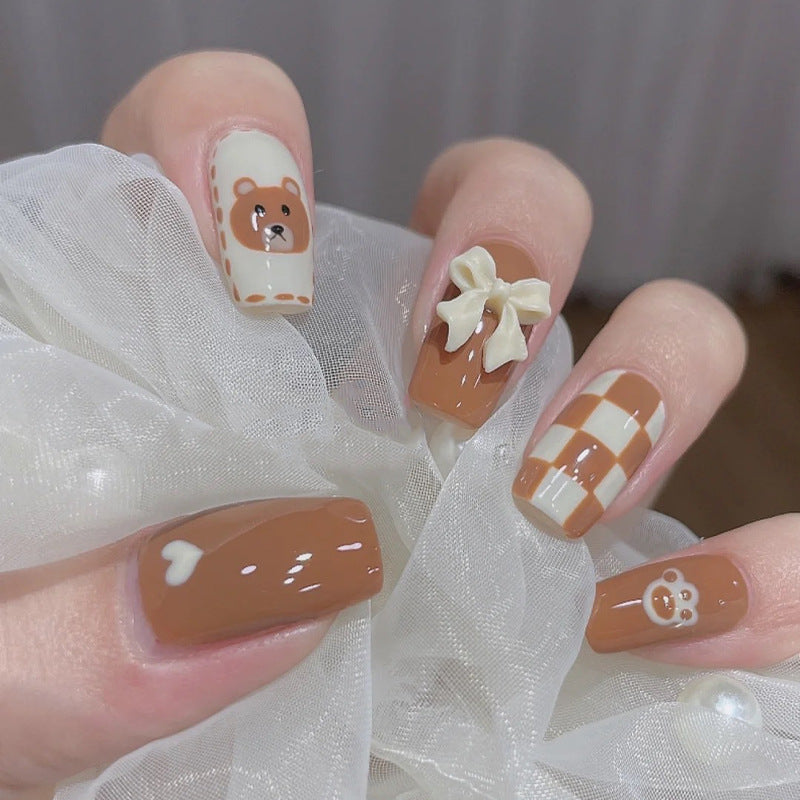 Playful Bear-Themed Press-On Nail Set