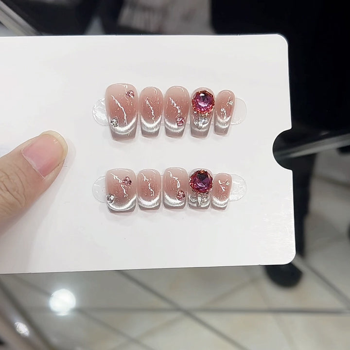 Decorative Press-On Nail Set with Gemstones Kalsten