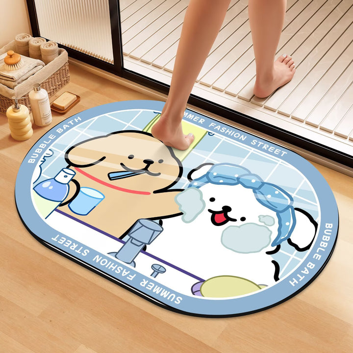 Playful Cartoon Dog Bath Mat Kalsten