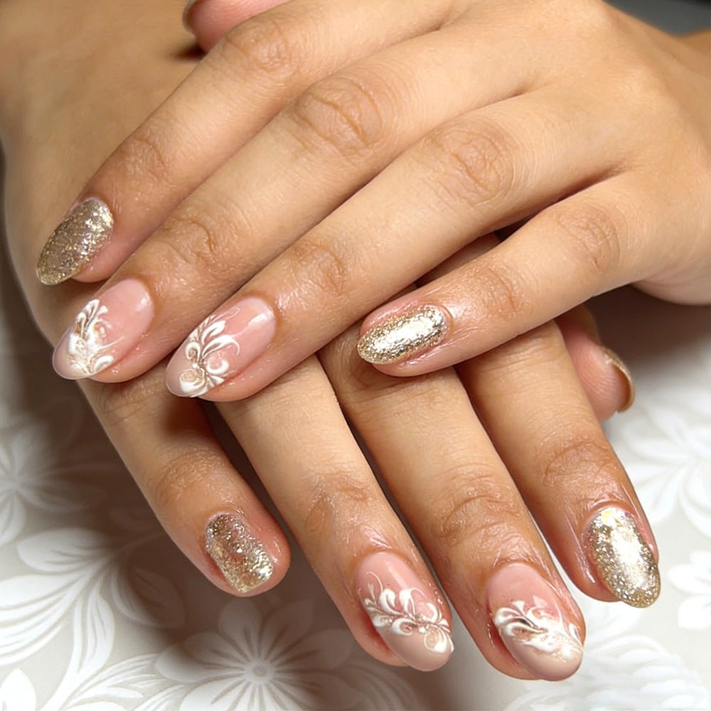 Elegant Floral Glitter Press-On Nails Kalsten