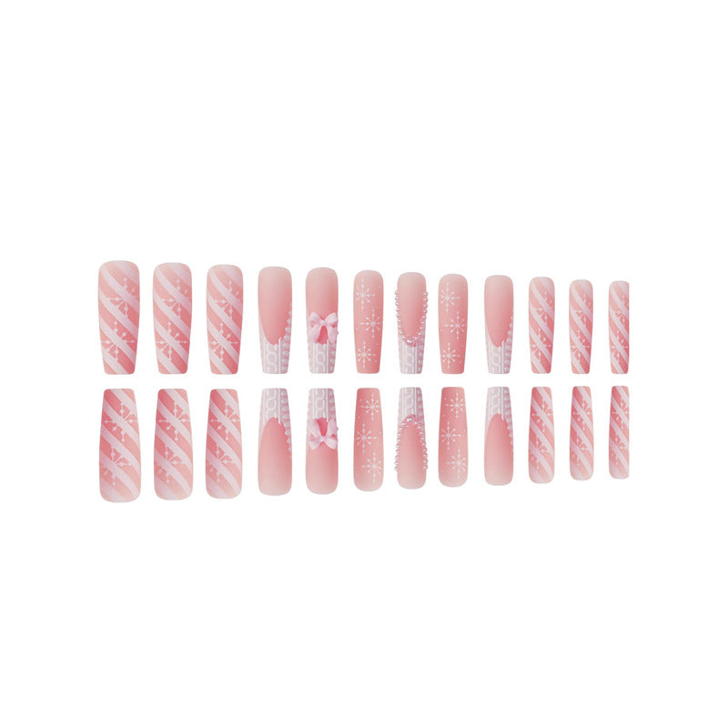 Decorative Press-On Nail Art with Pearl and Bow Accents Kalsten