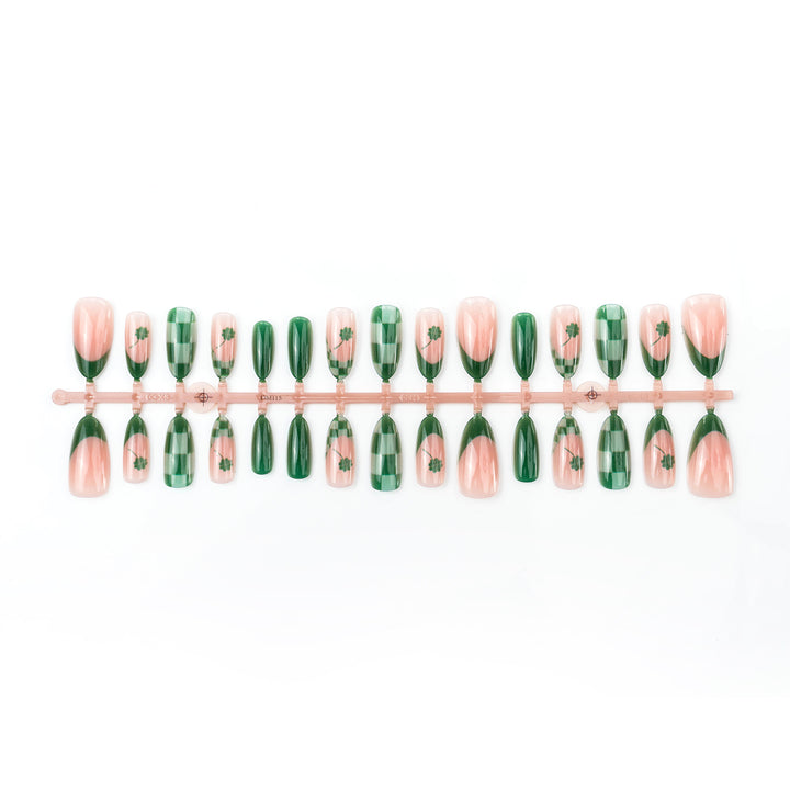 Themed Checkered Clover Press-On Nail Art