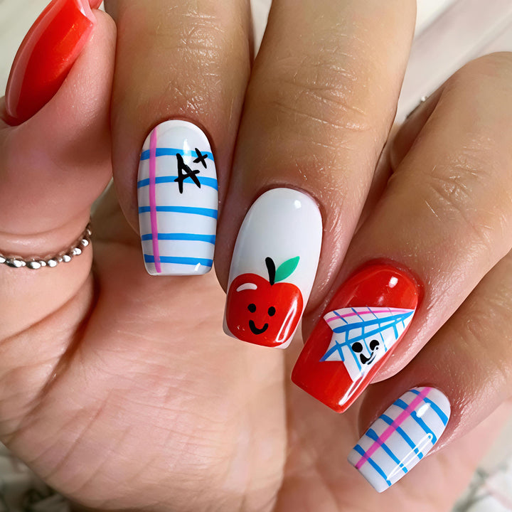 Creative art nails with cheerful school motif Kalsten