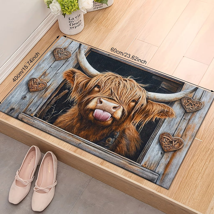 Colorful Highland Cow-Themed Area Mat