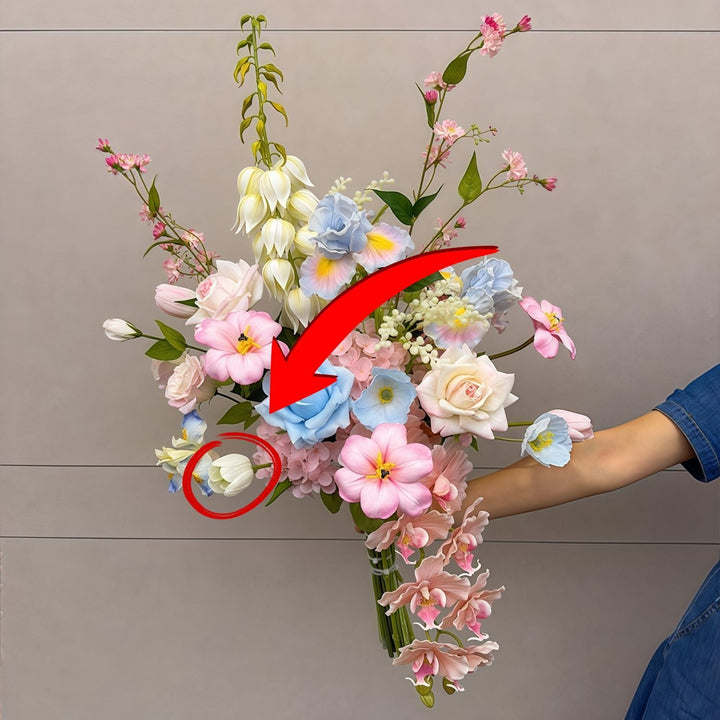 Lifelike Floral Bouquet with Mixed Blooms and Foliage