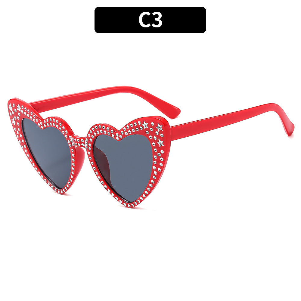 Heart-Shaped Rhinestone Embellished Sunglasses