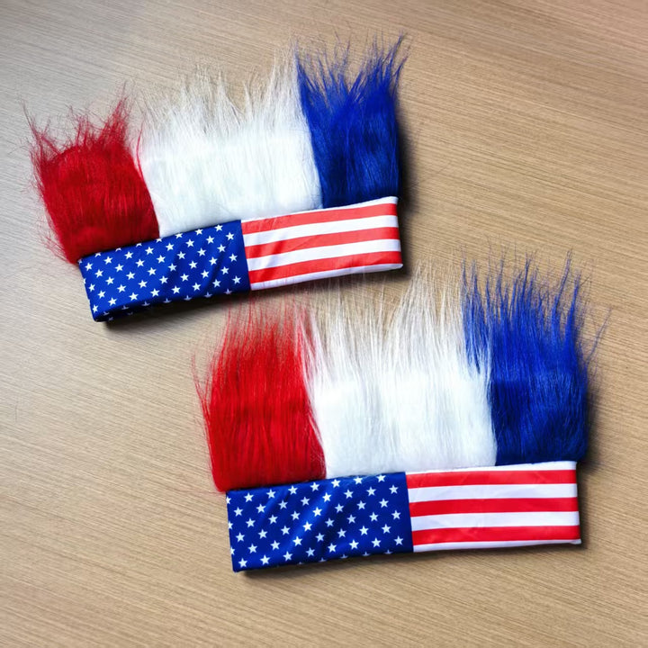 Unisex nan patriotic artificial hair headband with voluminous hair strands and flag motif Kalsten