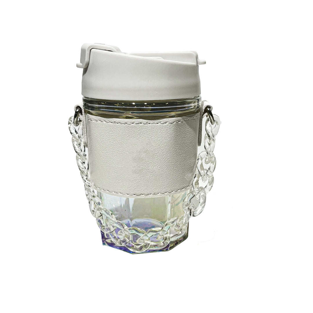 Ladies trendy glass cup with chain carrying strap Kalsten