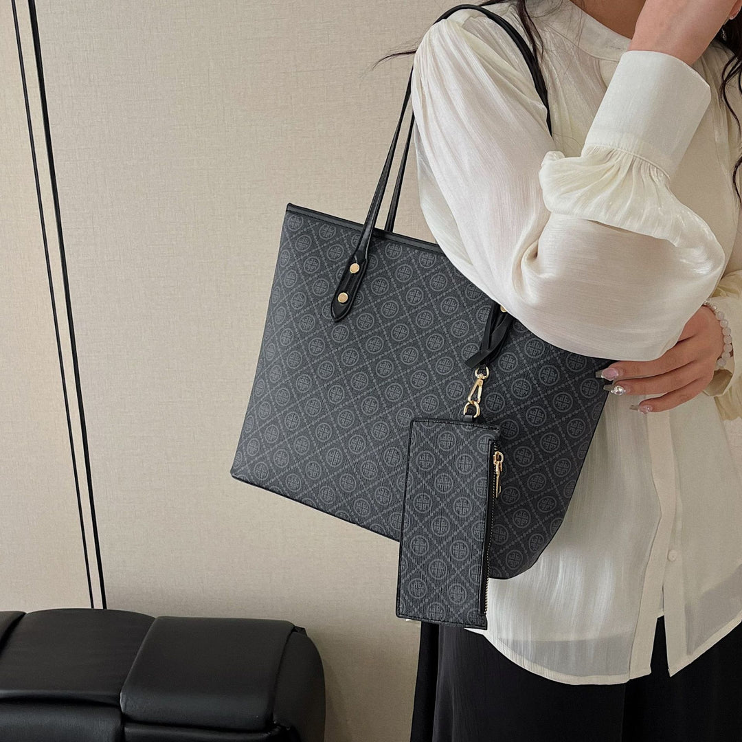 Geometric Patterned Tote Bag with Detachable Zip Pouch