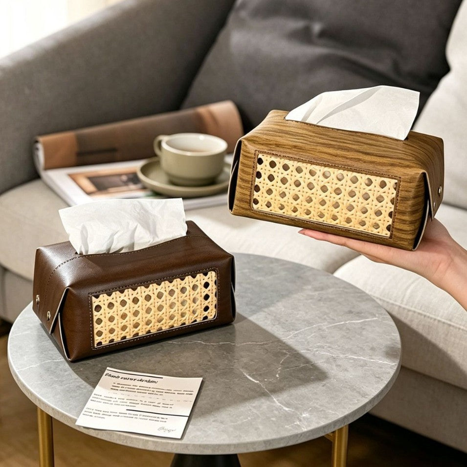 Decorative Rattan Patterned Tissue Box Holder Kalsten