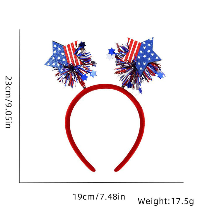 Women's Independence Day patriotic pompom headband with tinsel star toppers Kalsten