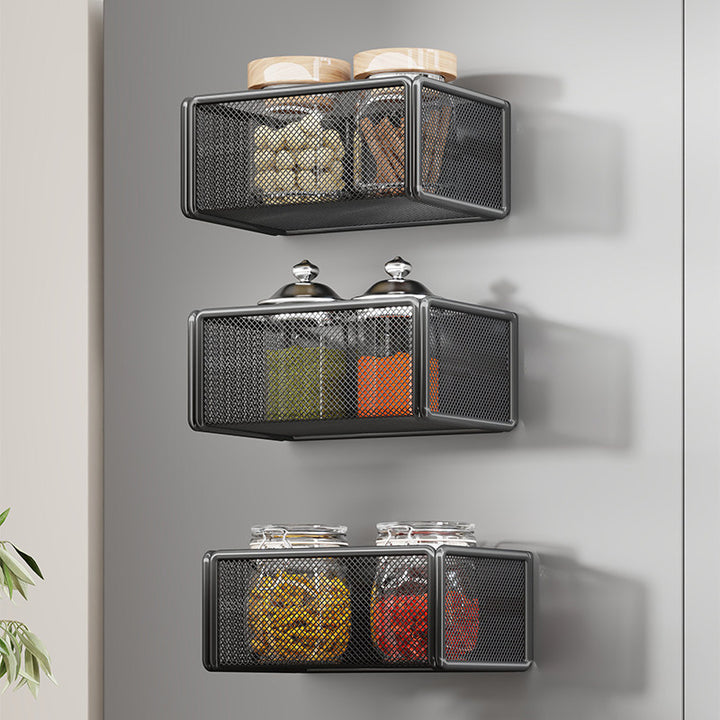 Wall-Mounted Mesh Floating Storage Shelf for Pantry Bathroom and Kitchen