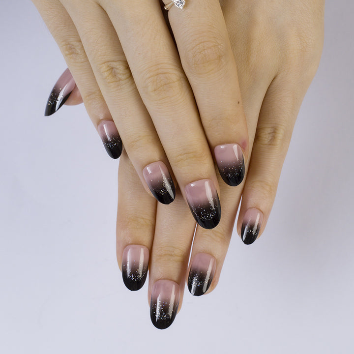 Artificial nails with elegant ombre design and sparkling accents Kalsten