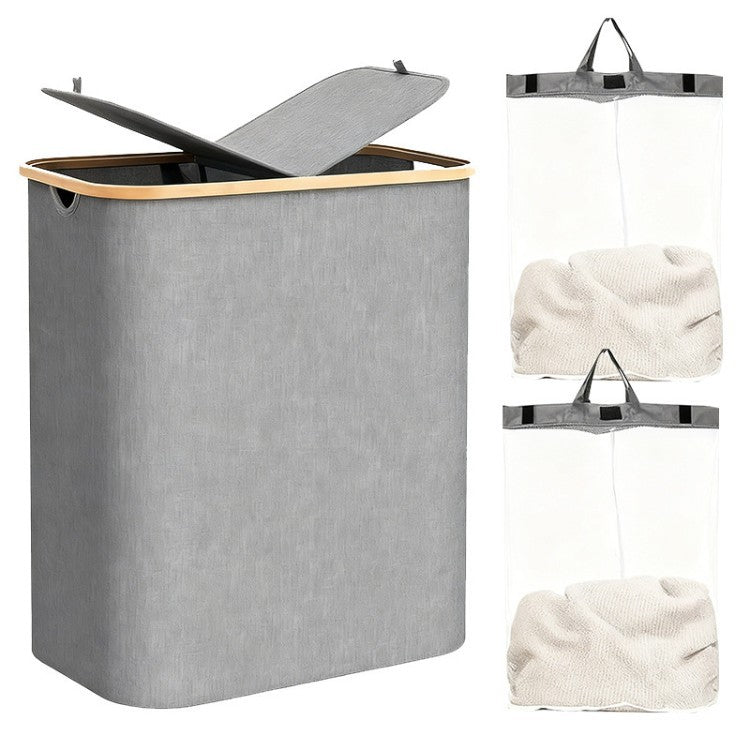 Laundry separation system with bamboo lid and multiple compartments Kalsten