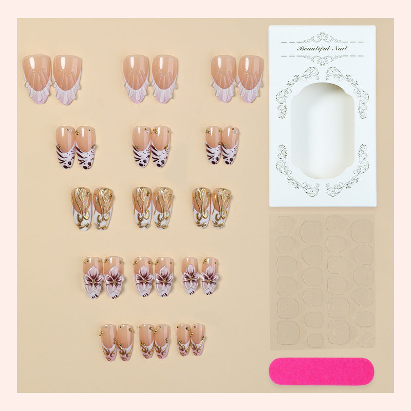 Elegant Floral Themed Press-On Nail Art Kalsten
