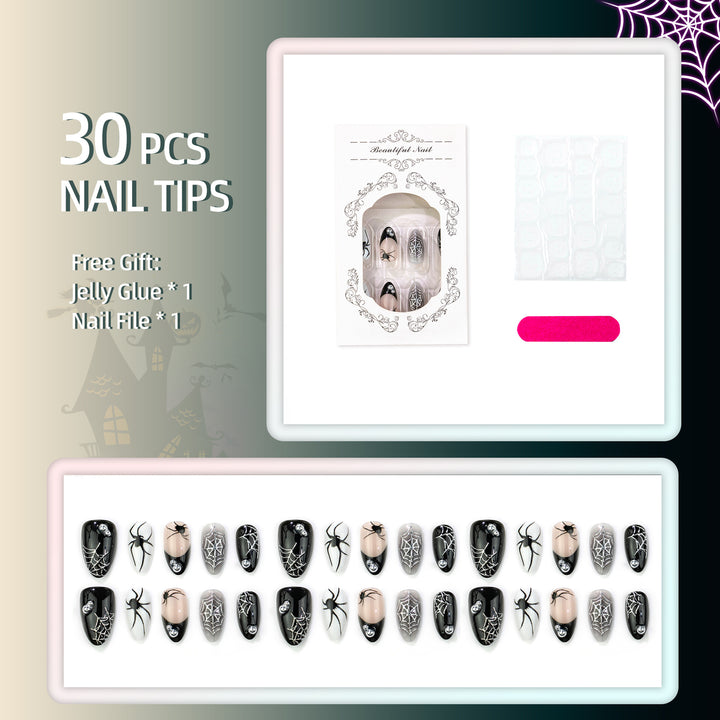 Halloween-Themed Press-On Nail Set with Spider and Web Design Kalsten