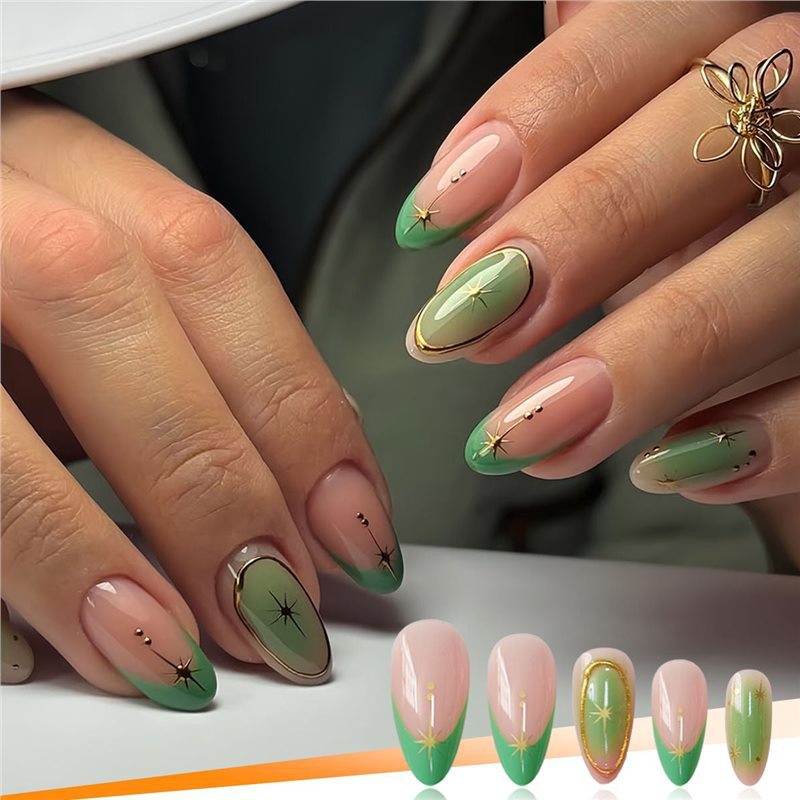 Artistic Press-On Nail Set with Star Accents Kalsten