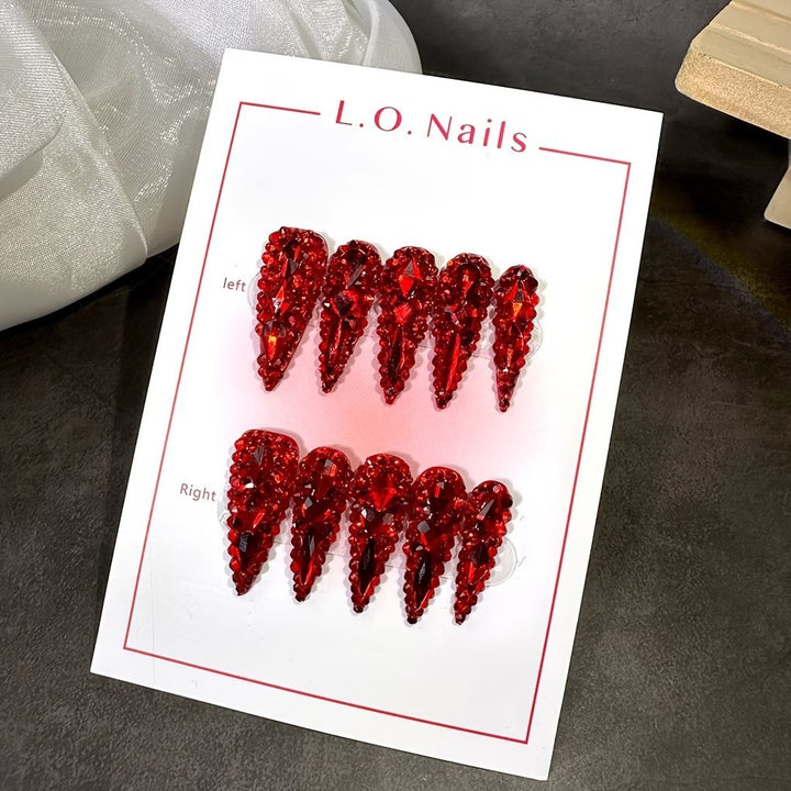 Rhinestone-Embellished Stiletto Nail Extensions Kalsten
