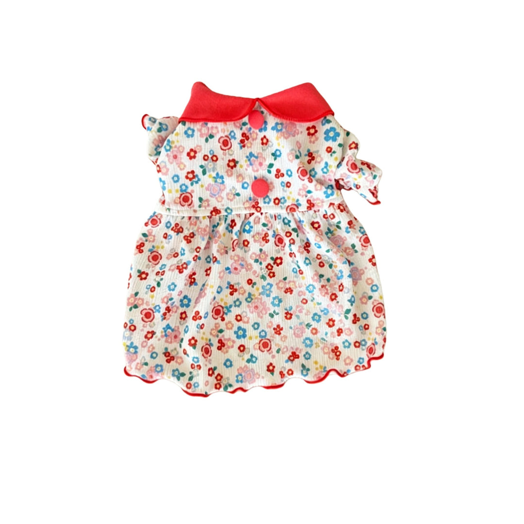 Baby Floral Ribbed Cotton Dress with Peter Pan Collar