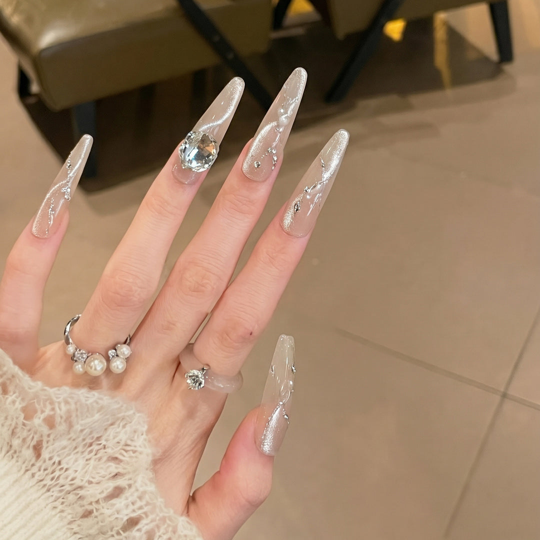 Artistic Stiletto Press-On Nail Set with Crystal Accents Kalsten