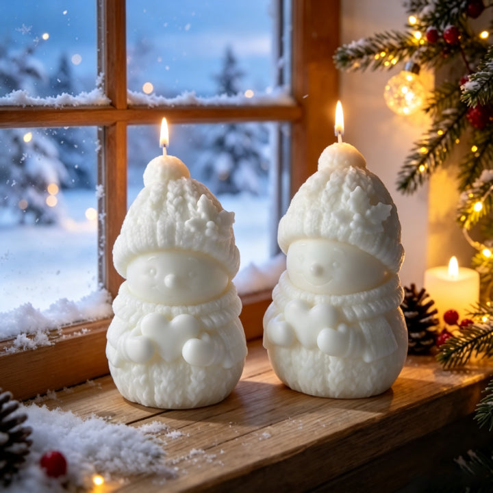 Snowman-Themed Decorative Candle
