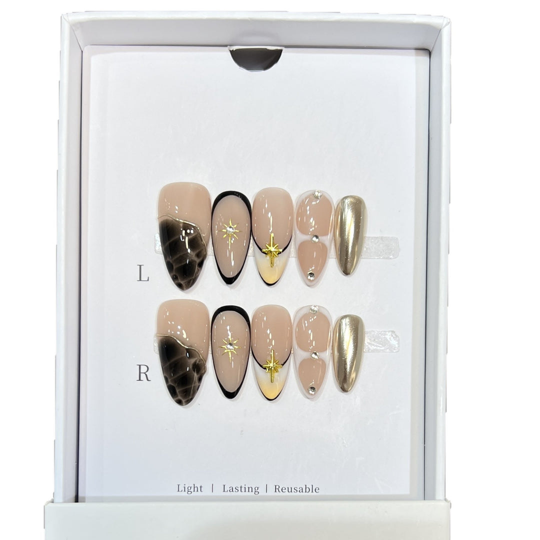 Reusable Stiletto Nail Art Set with Star and Gold Accents Kalsten