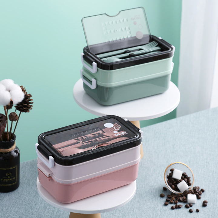 Multi-Level Portable Lunch Box with Utensil Storage