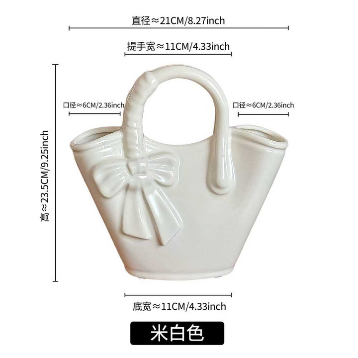 Decorative Bow-Design Ceramic Handbag Planter