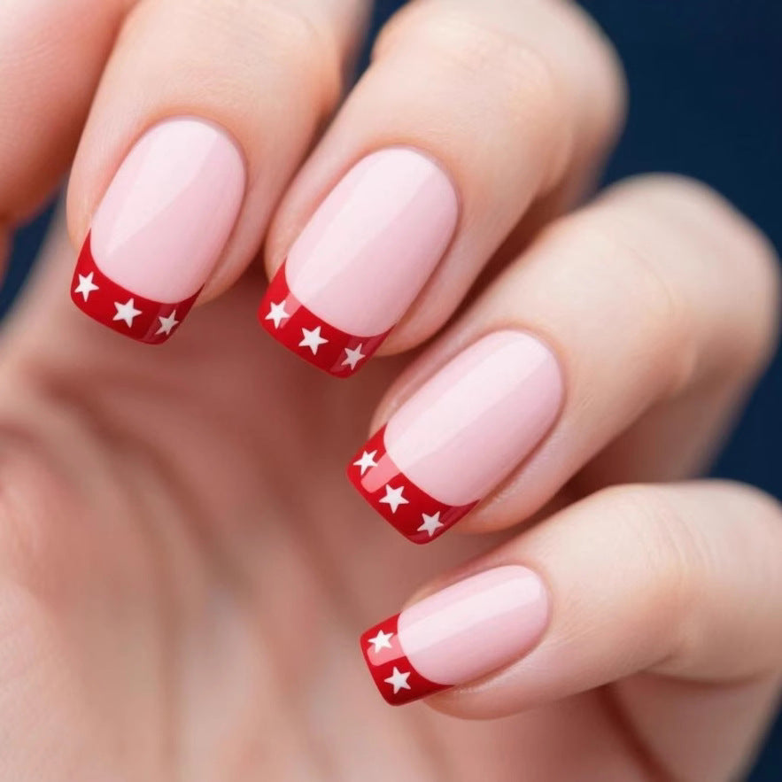 Star-Embellished French Tip Nail Art Kalsten