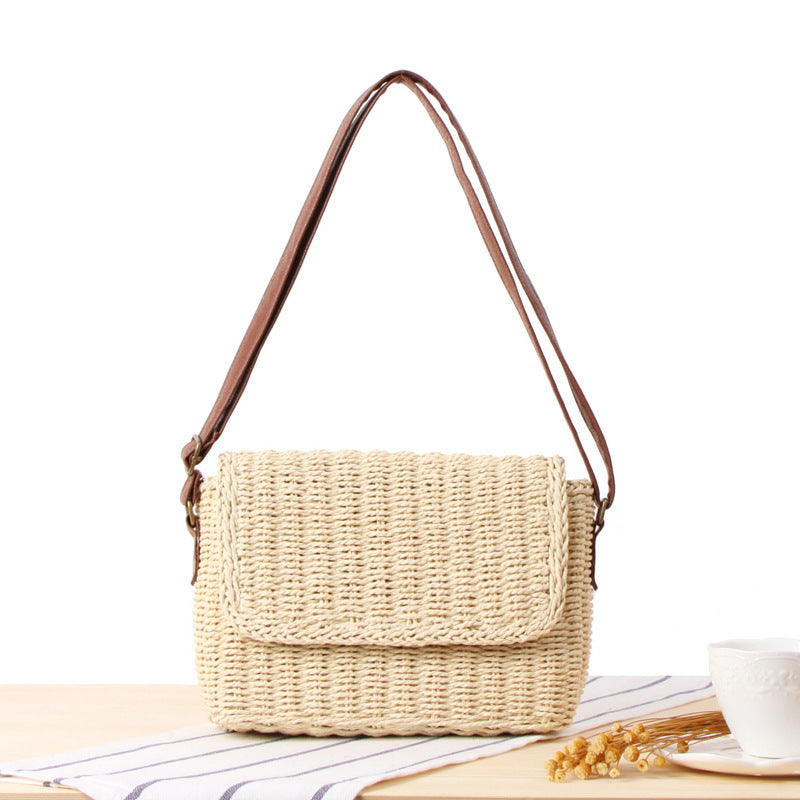 Woven Natural Material Handbag with Removable Shoulder Strap Kalsten
