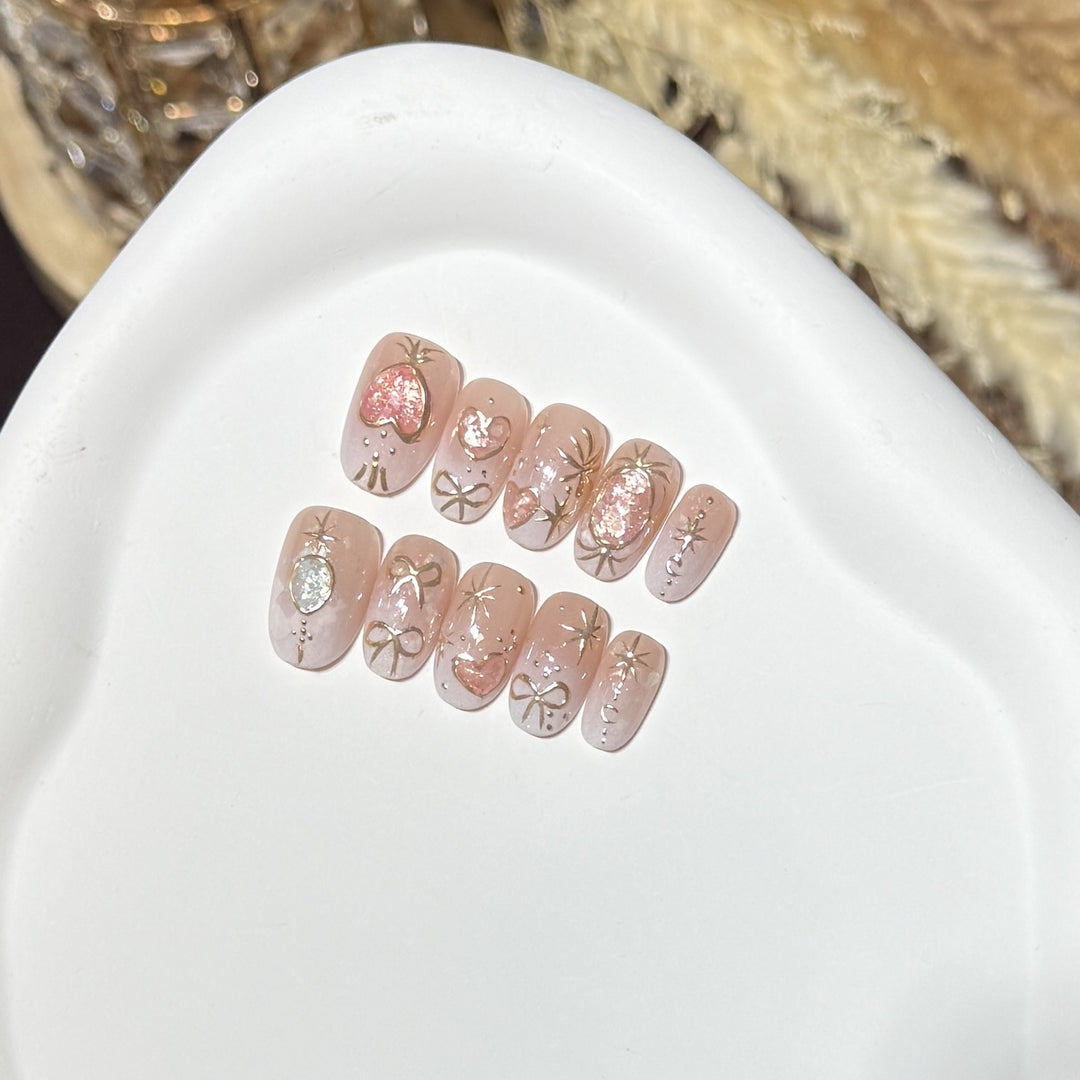 Decorative Press-On Nail Art Set with Heart and Glitter Accents Kalsten