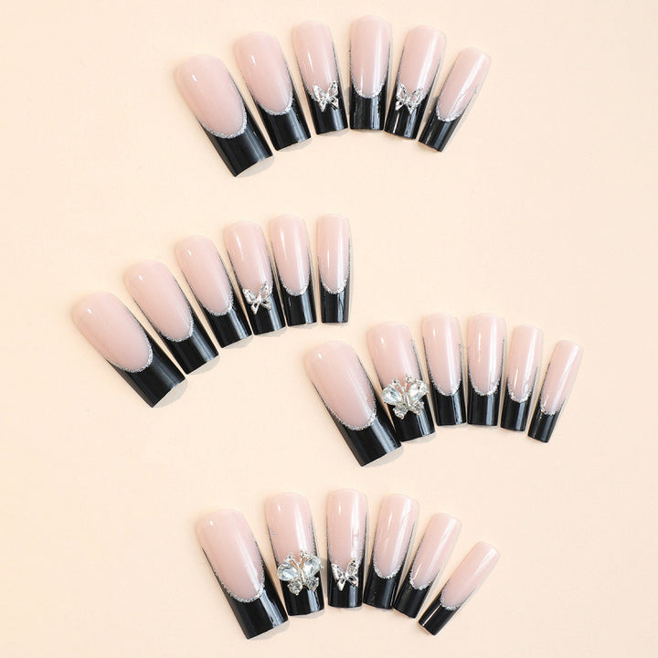 Decorative Press-On Nail Set with Butterfly Accents