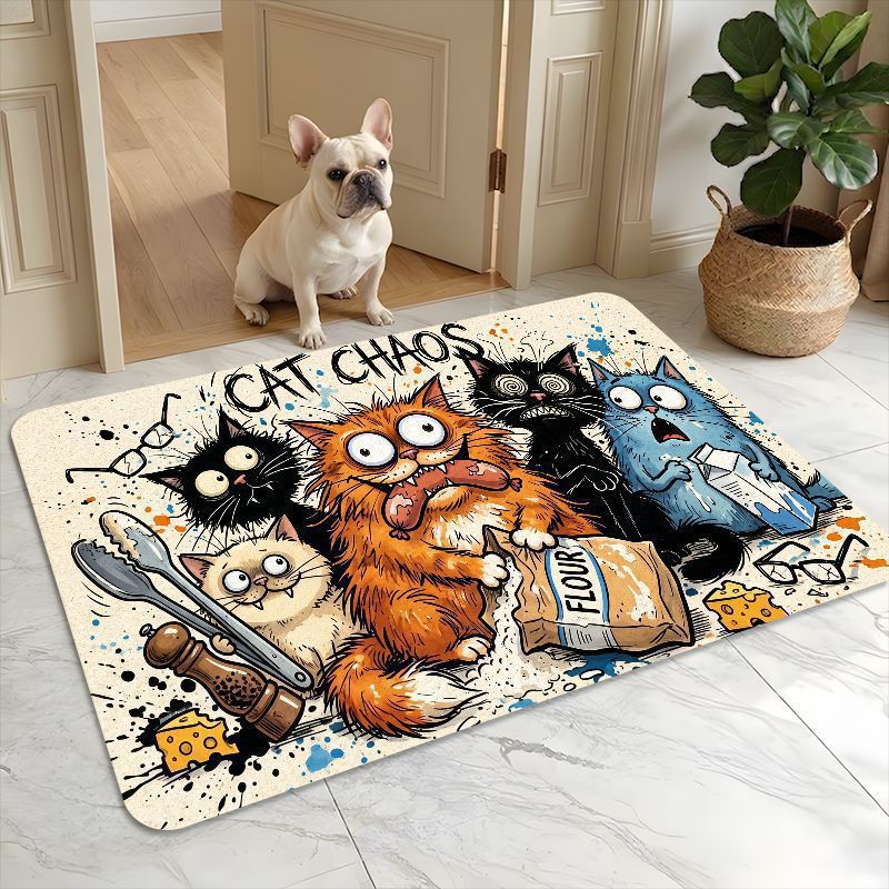 Cute Cartoon Cat-Themed Floor Mat