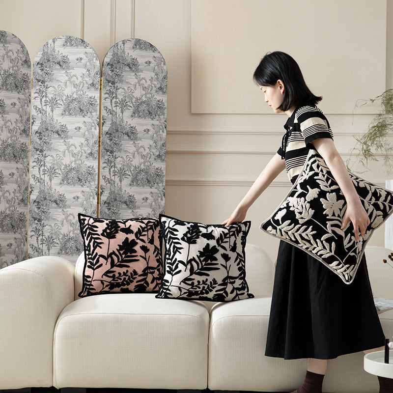 Decorative cushion cover with floral flock application Kalsten