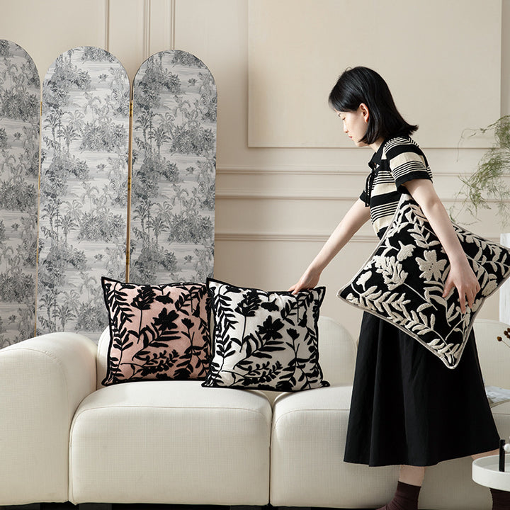 Decorative cushion cover with floral flock application Kalsten