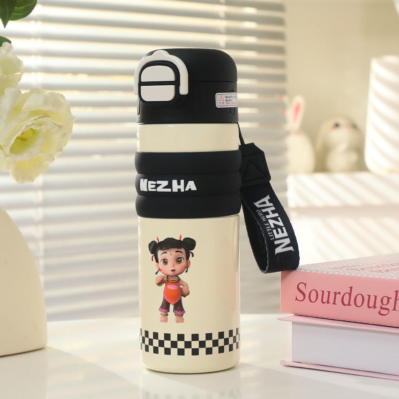 Insulated drinking bottle with a cute character design and practical carrying strap Kalsten