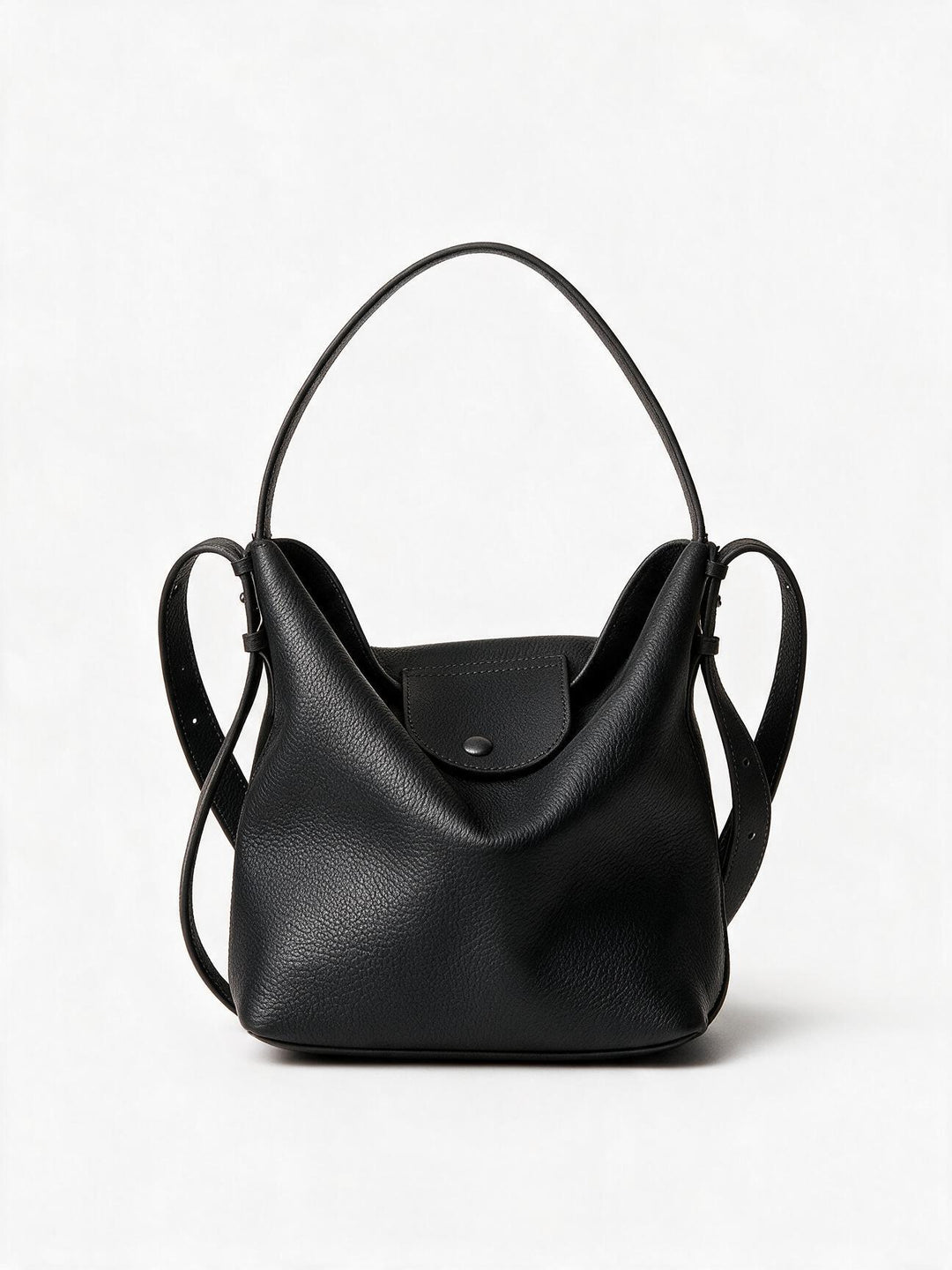 Pebbled Leather Slouchy Hobo Bucket Bag with Adjustable Strap