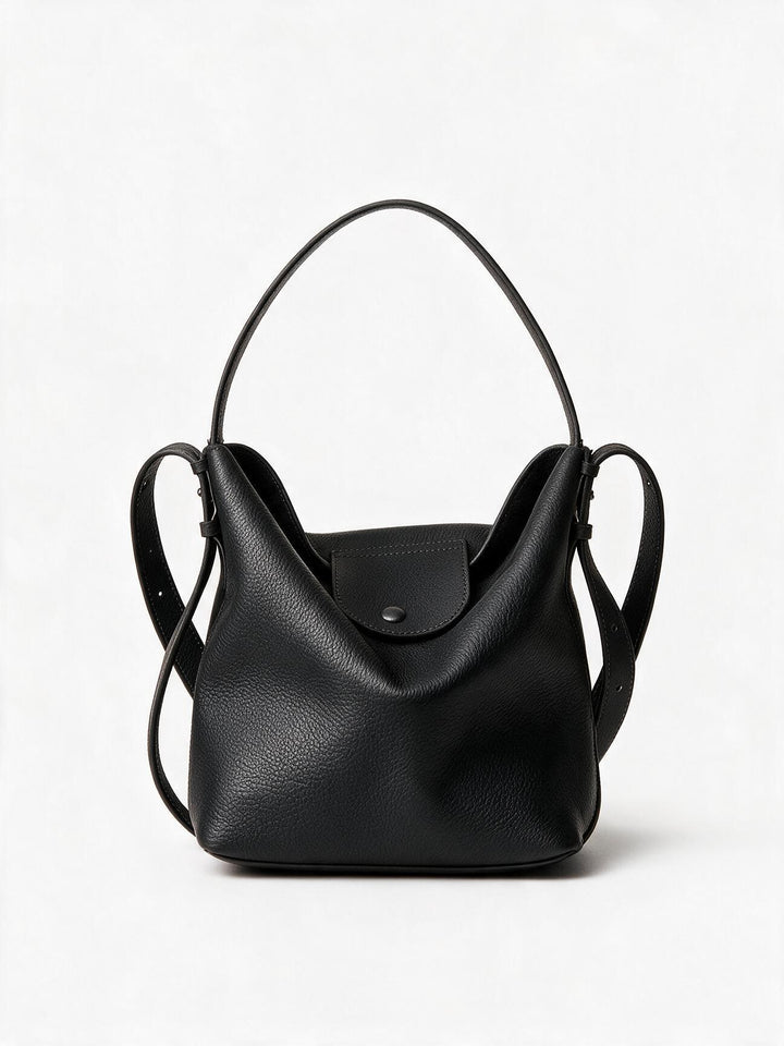 Pebbled Leather Slouchy Hobo Bucket Bag with Adjustable Strap