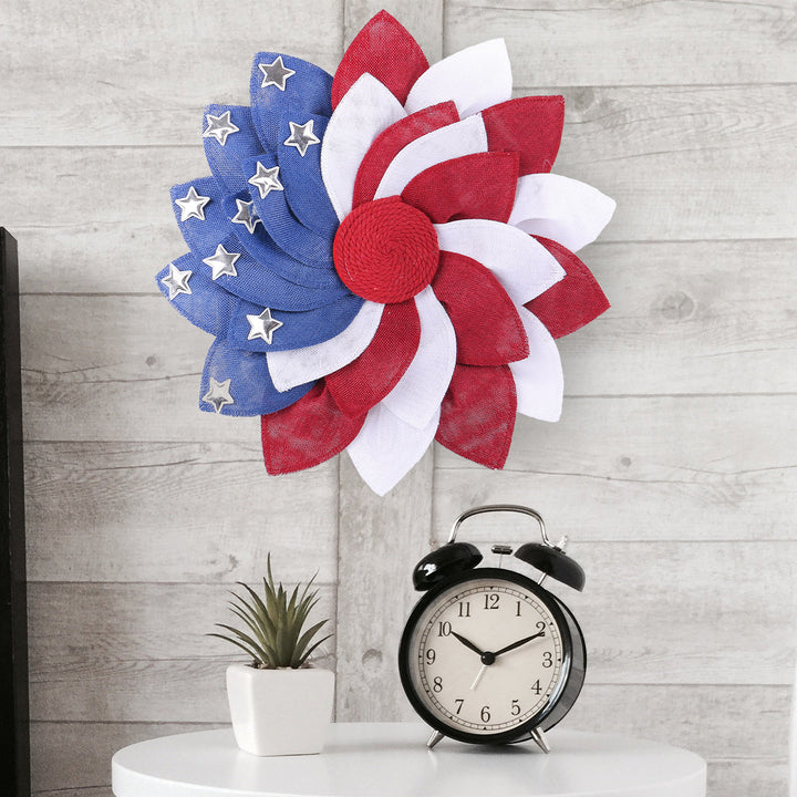 Unisex nan more patriotic door wreath made of layered fabric flowers with metal stars Kalsten