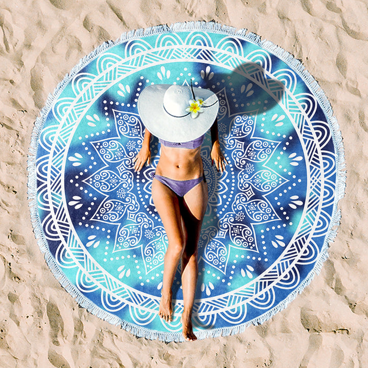 Round beach towel with tropical palm pattern Kalsten
