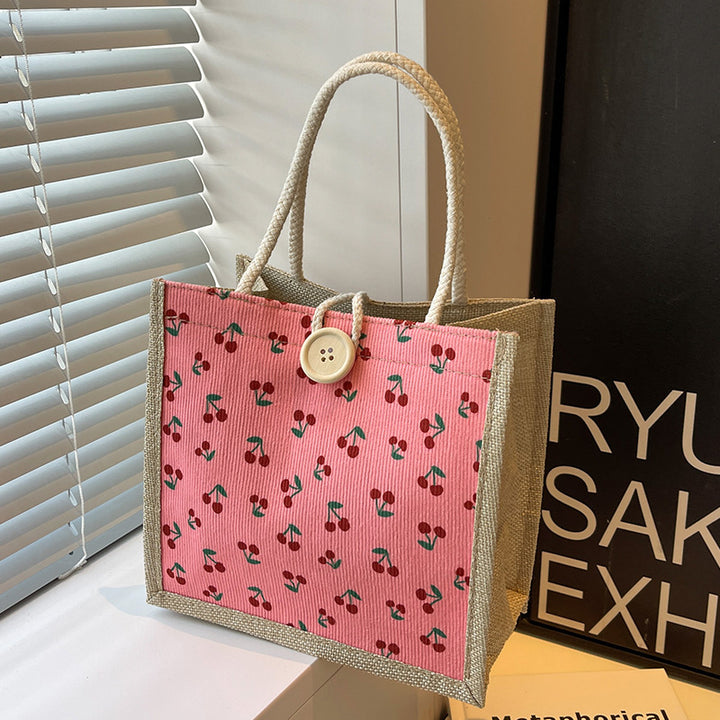 Floral Print Jute Tote Bag