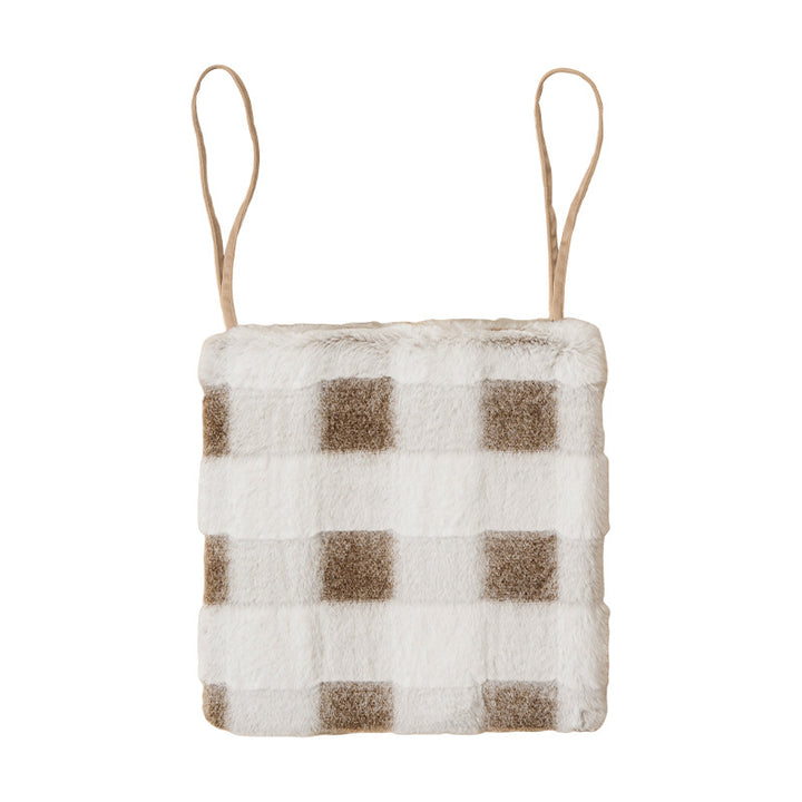 Padded seat cushion with faux fur cover and fastening straps Kalsten