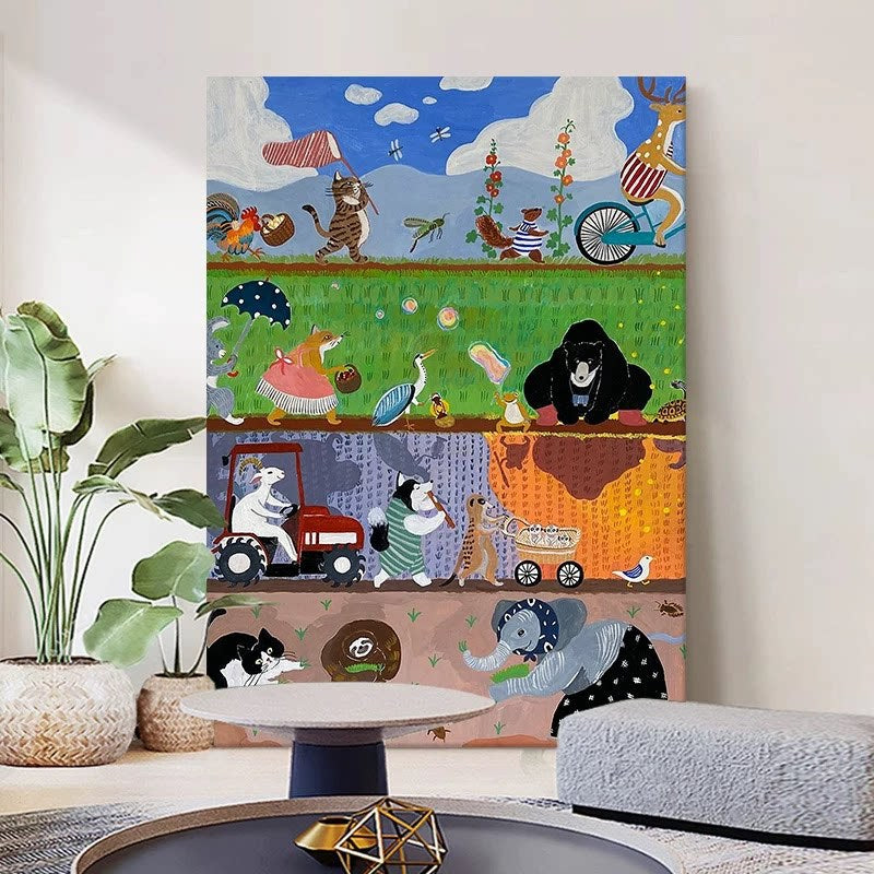 Playful Bunny and Child Canvas Art