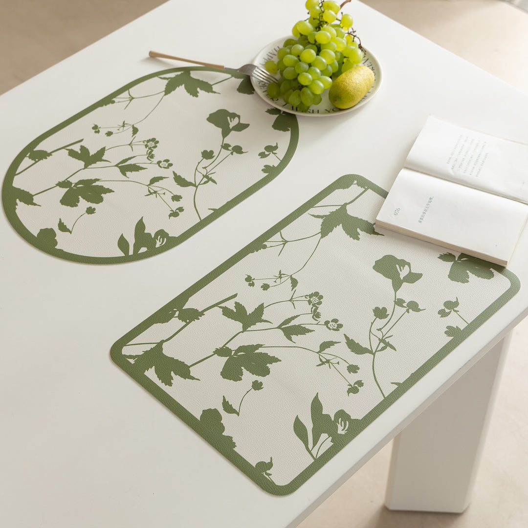 Wipeable table mats made of PU leather with botanical silhouette design Kalsten
