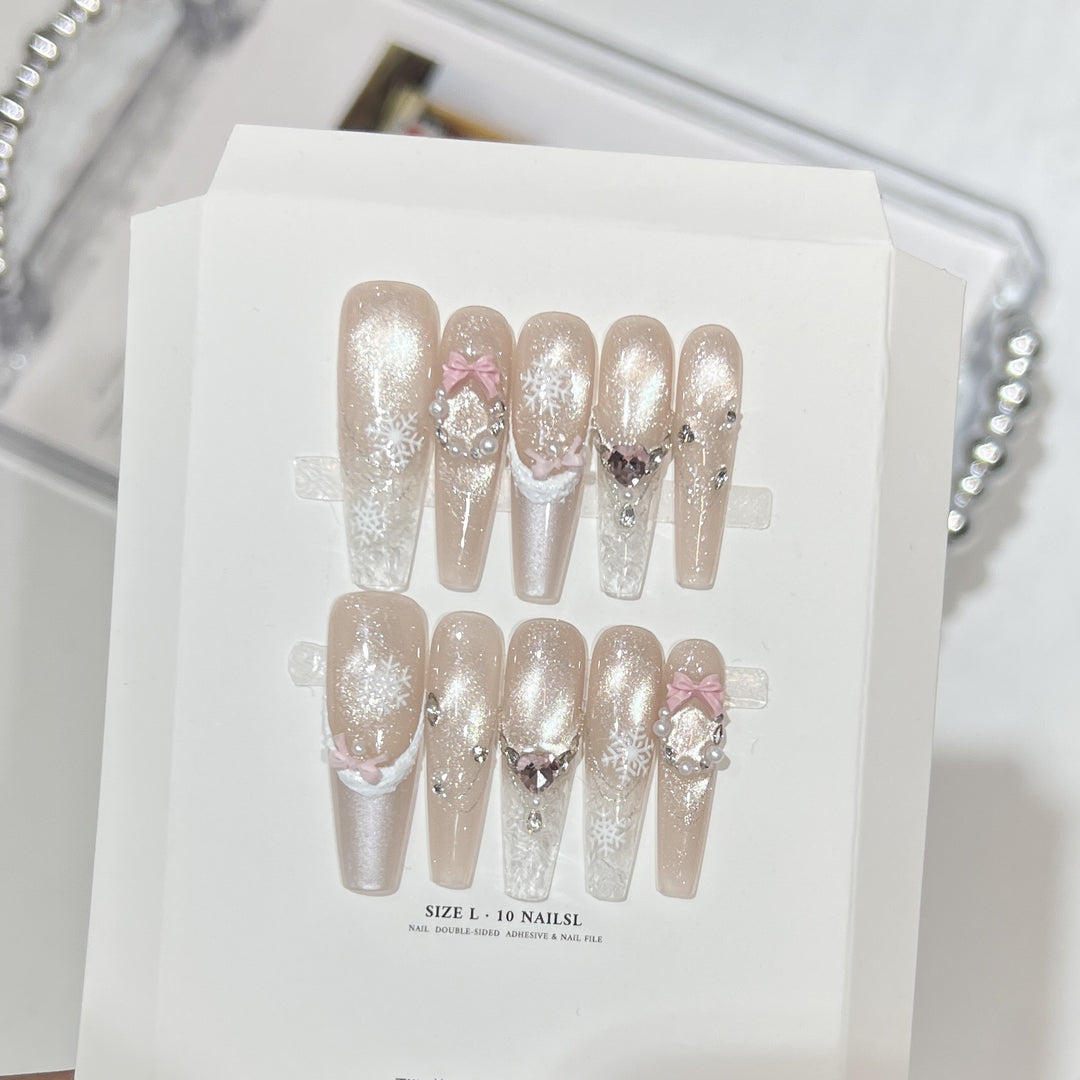 Snowflake-Inspired Glitter Press-On Nail Set Kalsten