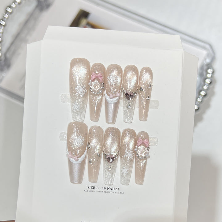 Snowflake-Inspired Glitter Press-On Nail Set Kalsten