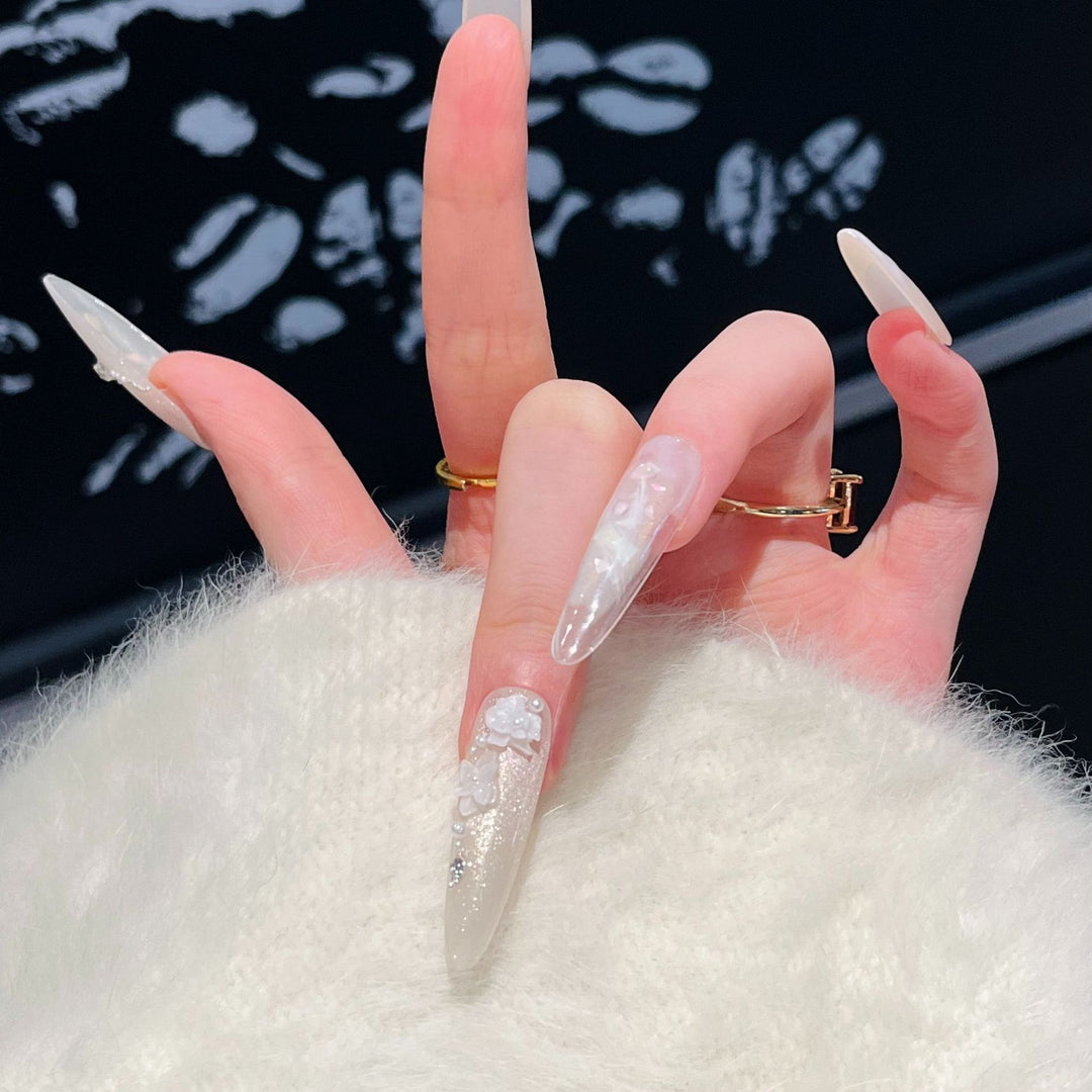 Artistic Long Press-On Nail Set with Elegant Floral Design Kalsten