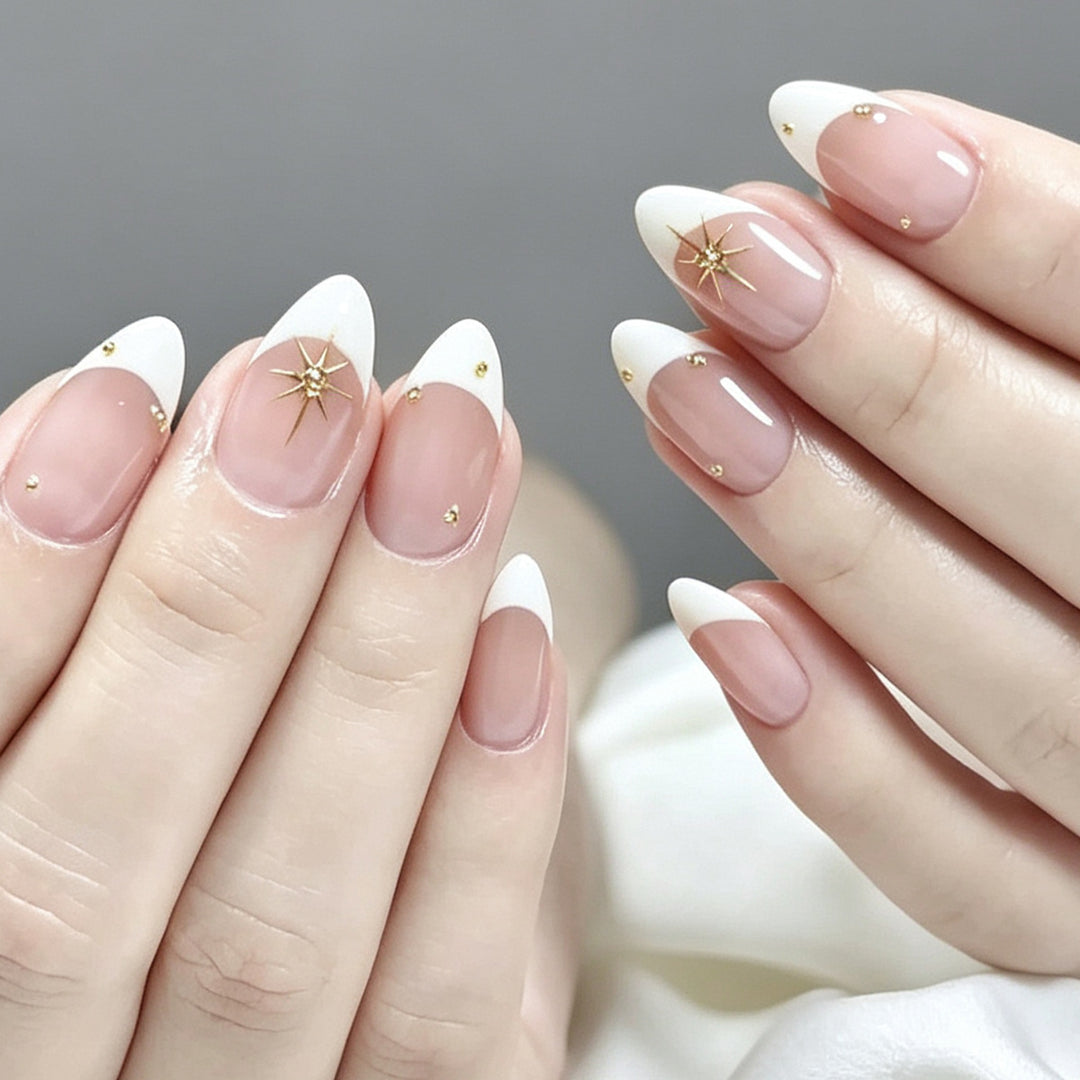 Elegant French Tip Nail Art with Gold Accents Kalsten
